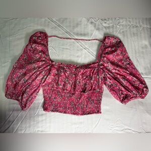 AFRM Pink Floral Smocked Blouse